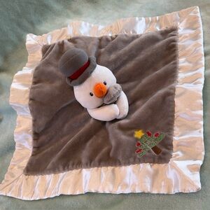 Baby Gund Lovey "My First Christmas" Snowman w Hat Gray White Satin Trim Back